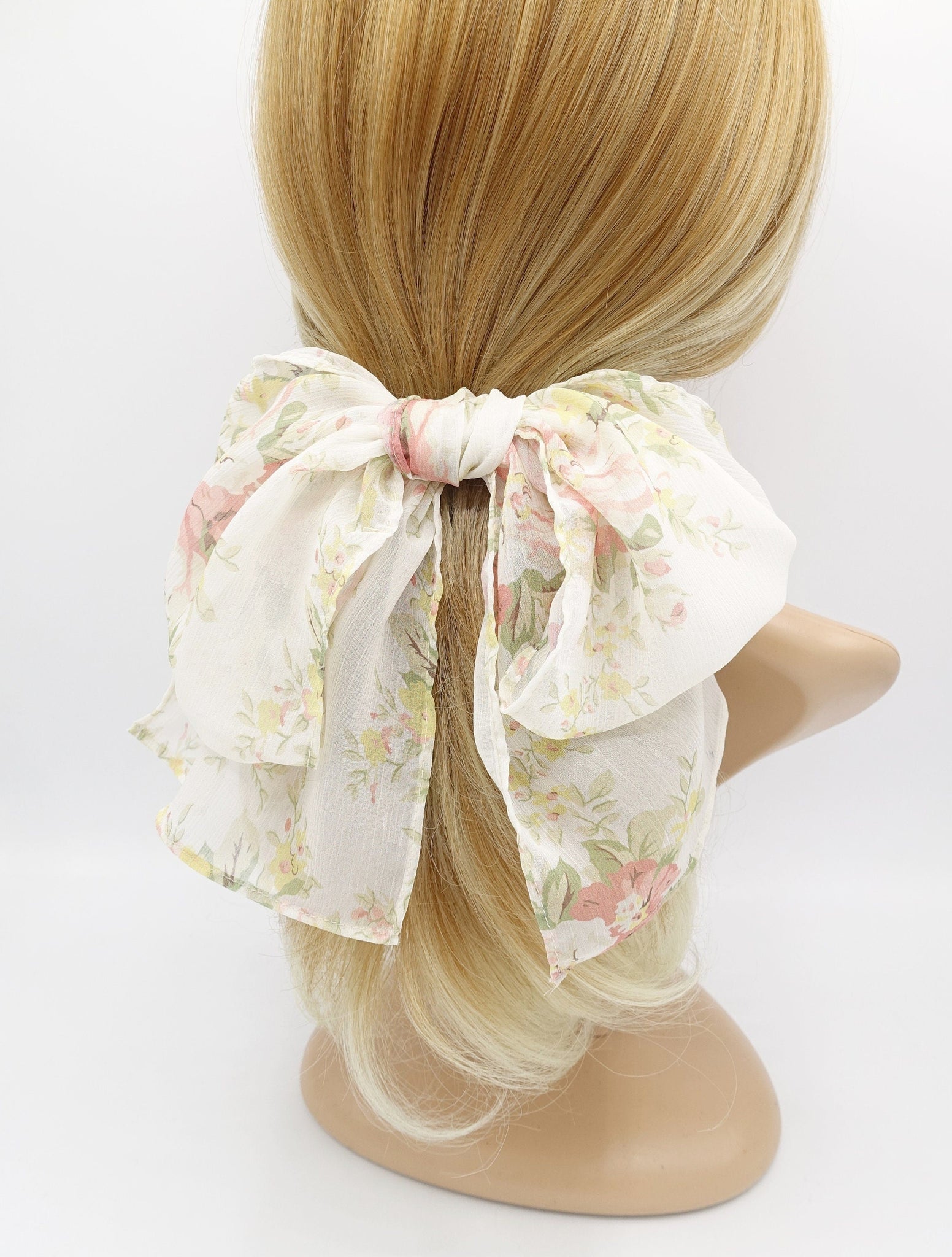 VeryShine Hair Accessories Cream white floral rolled hem chiffon hair bow barrette accessory for women