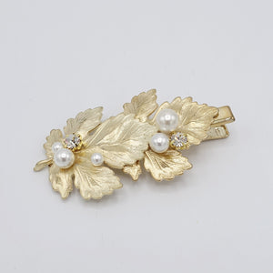 VeryShine Hair Accessories Gold metal leaf jeweled hair clip