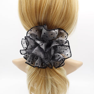 VeryShine Hair Accessories Gray black dot organza scrunchies double edge scrunchie