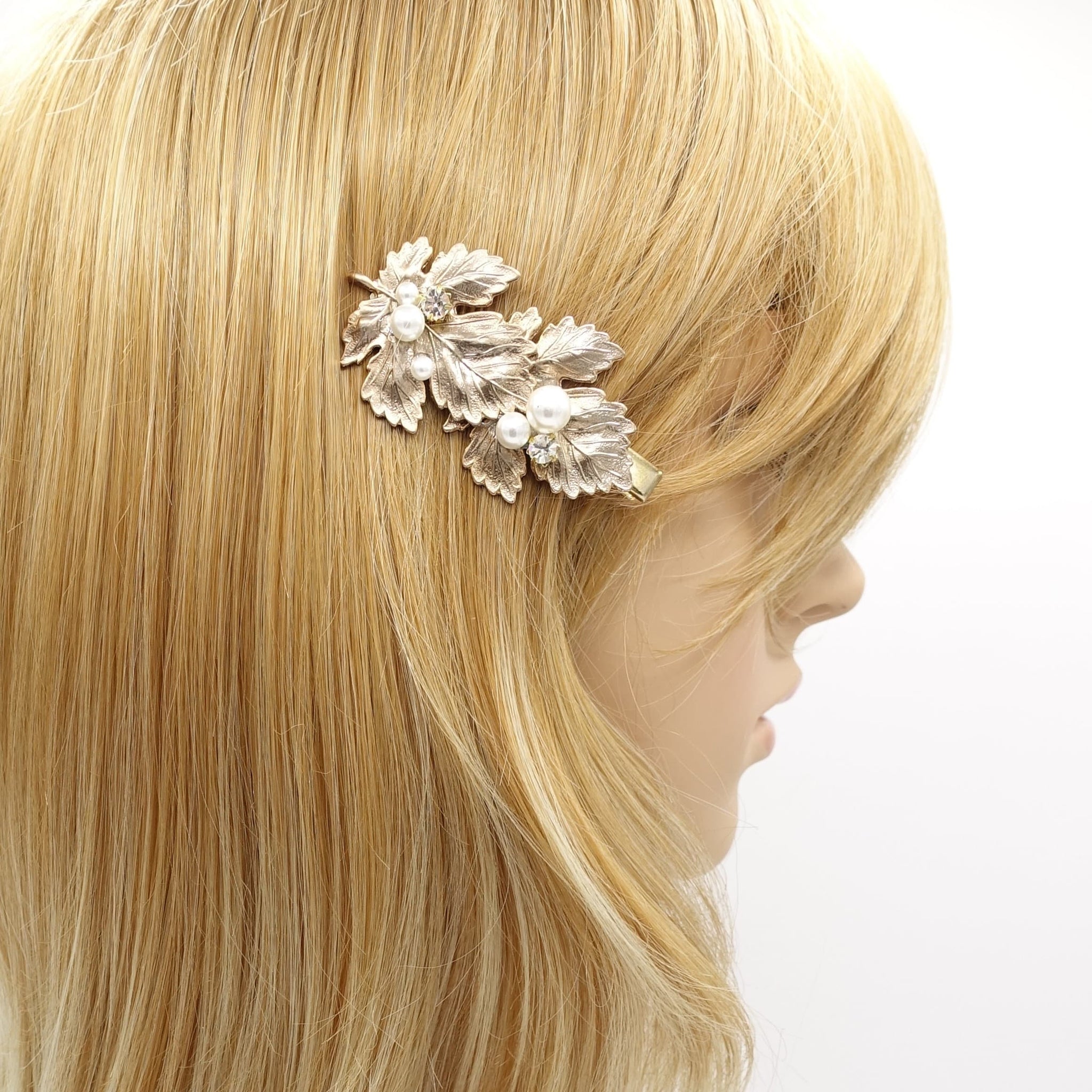 VeryShine Hair Accessories metal leaf jeweled hair clip