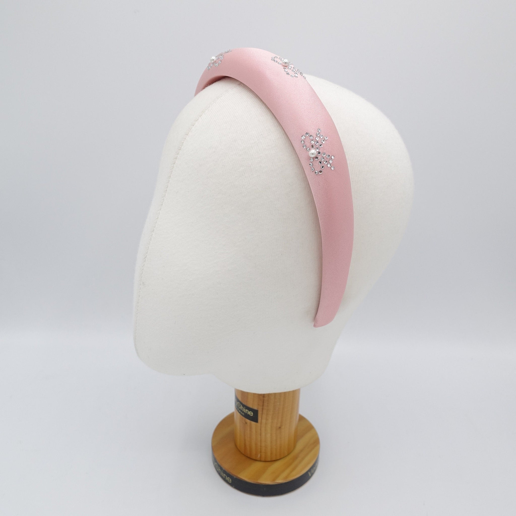 VeryShine Hair Accessories pearl hotfix satin padded headband bling ribbon hairband for women