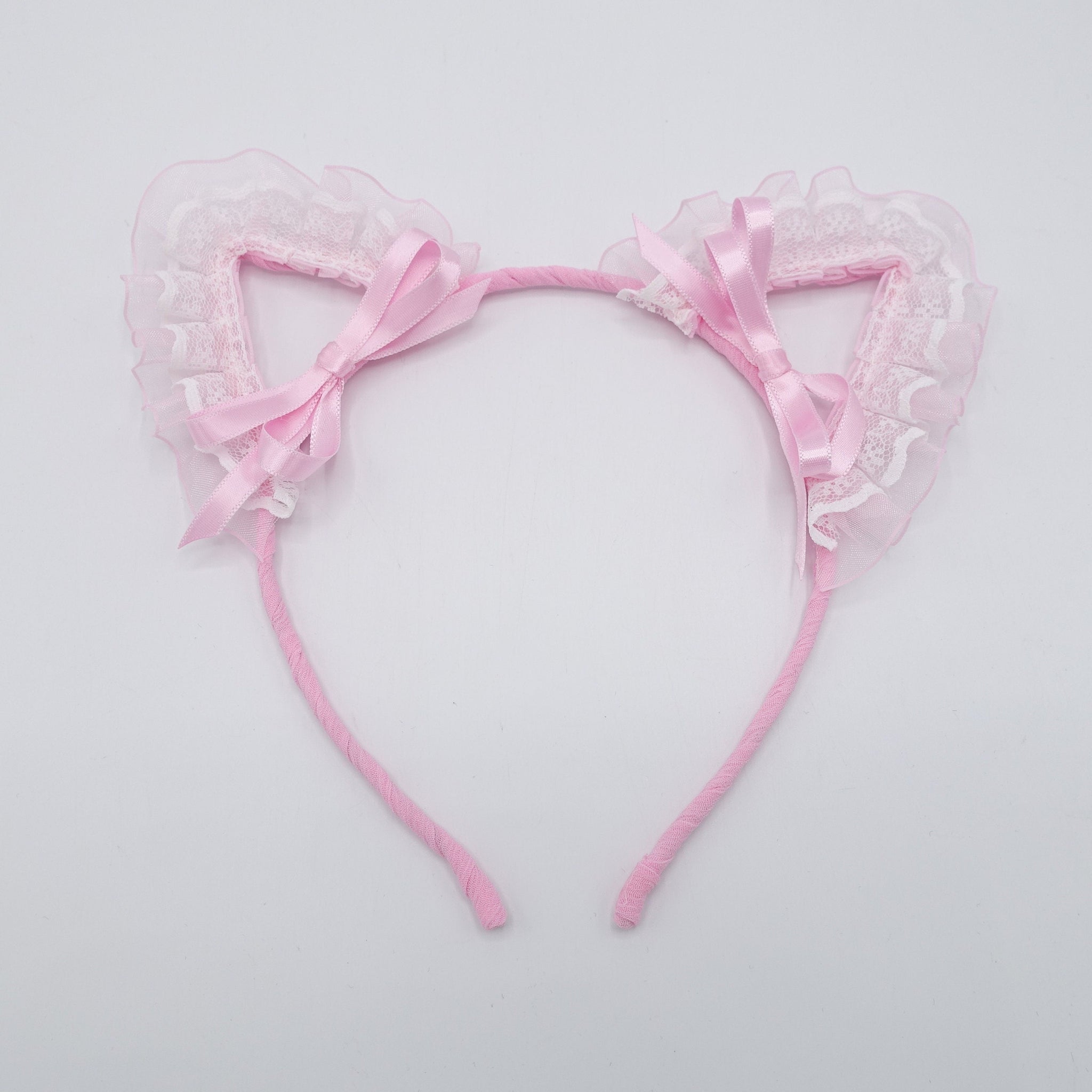 VeryShine Hair Accessories Pink cat ear headband organza lace wrap event headband