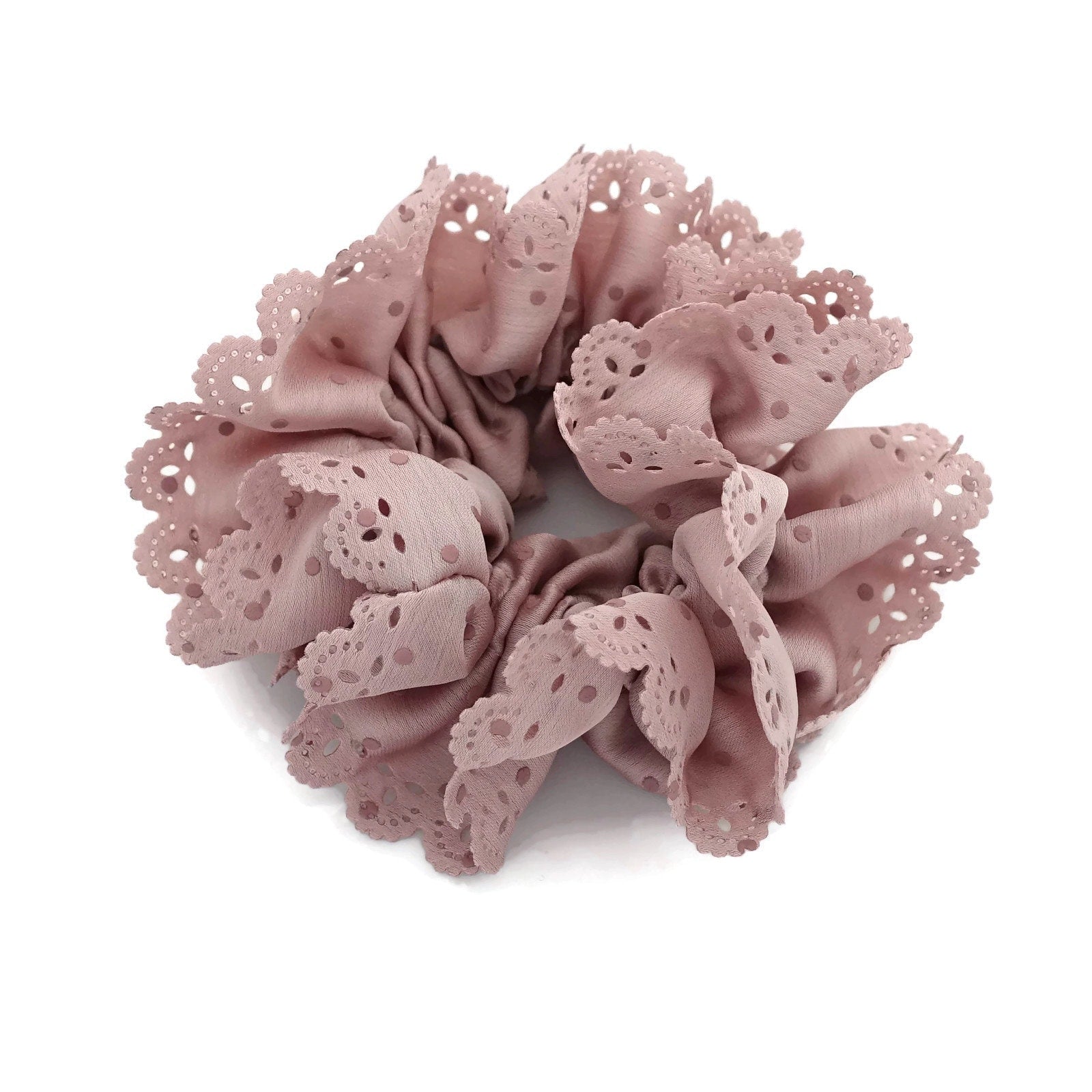 VeryShine Hair Accessories Pink Floral Lace petal  scrunchies Polka Dot Hair Elastic Ponytail Holder Women Hair Ties Accessory