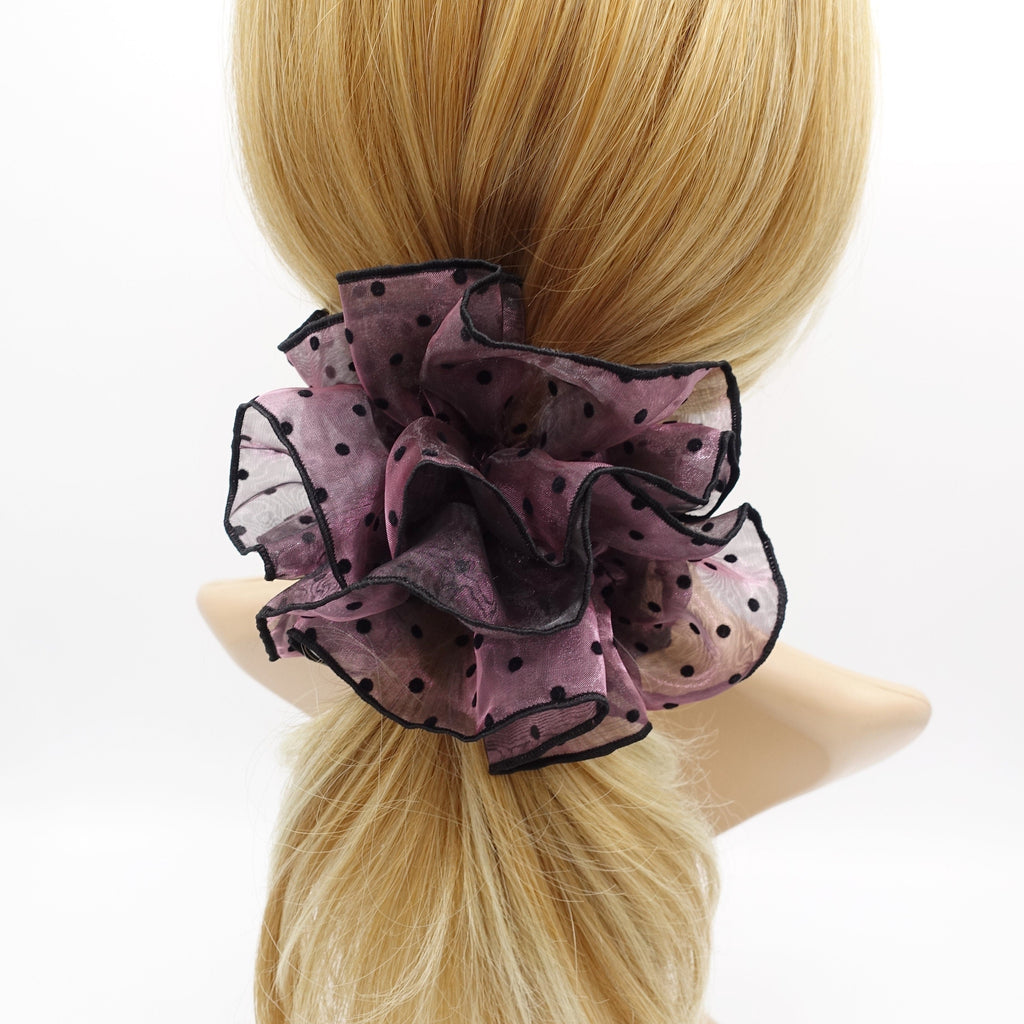 VeryShine Hair Accessories Pink purple dot organza scrunchies double edge scrunchie