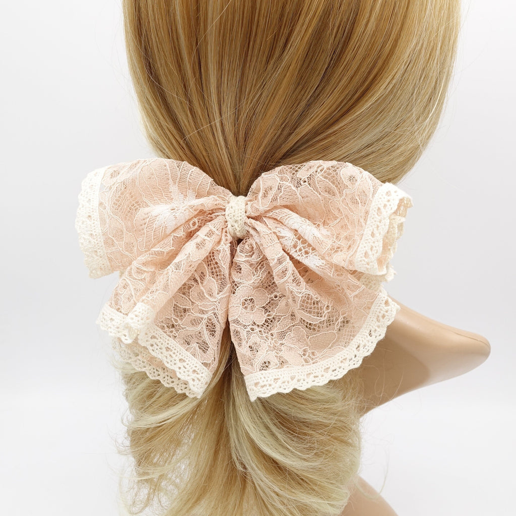 VeryShine Hair Accessories Pink two tone floral lace hair bow layered hair accessory for women
