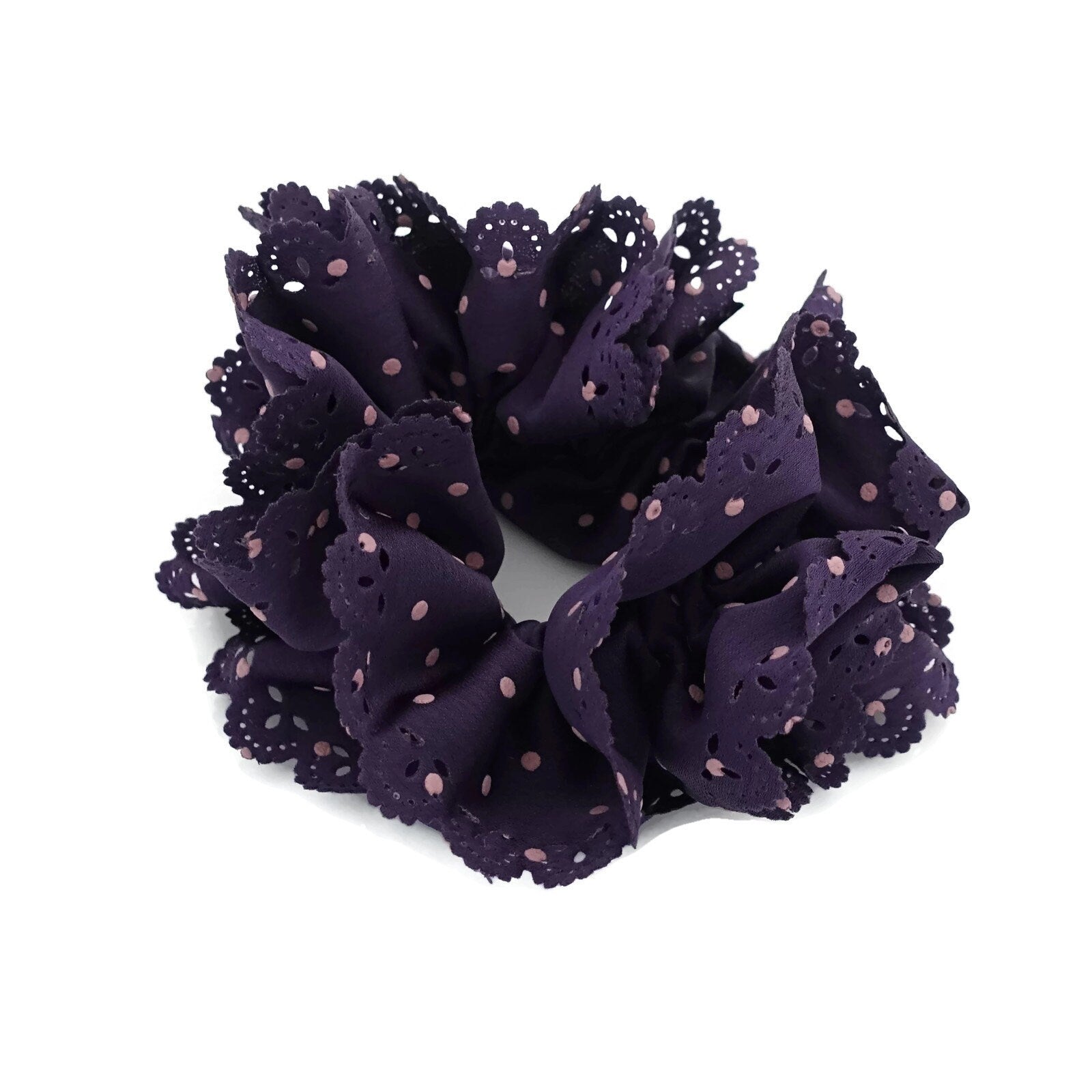VeryShine Hair Accessories Purple Floral Lace petal  scrunchies Polka Dot Hair Elastic Ponytail Holder Women Hair Ties Accessory