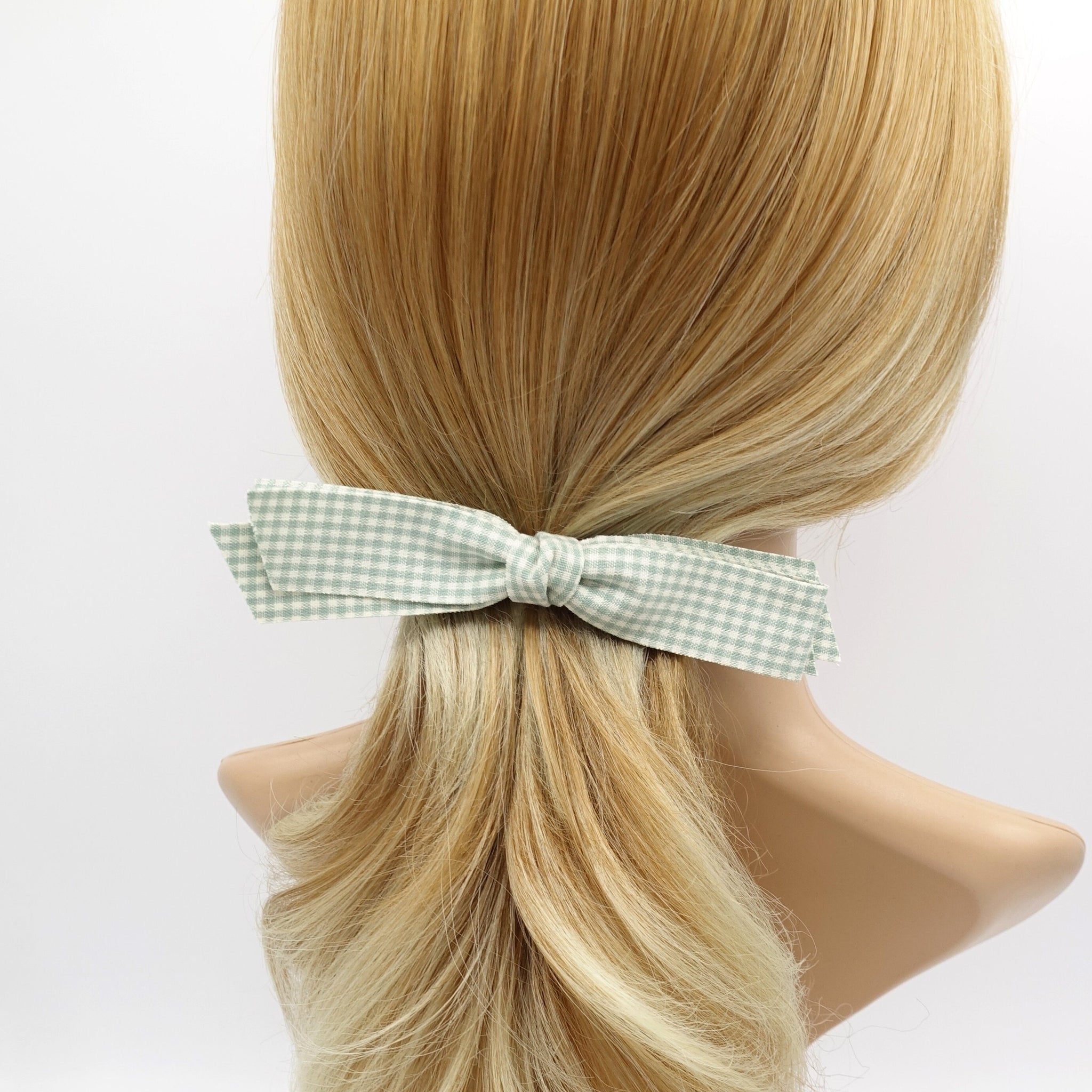 VeryShine Hair Accessories Sage gingham straight hair bow casual hair accessory for women