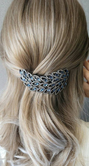 VeryShine Hair Accessories Sapphire peacock rhinestone embellished hair barrette for women