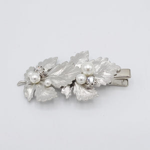 VeryShine Hair Accessories Silver metal leaf jeweled hair clip