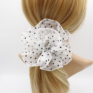 VeryShine Hair Accessories White dot organza scrunchies double edge scrunchie