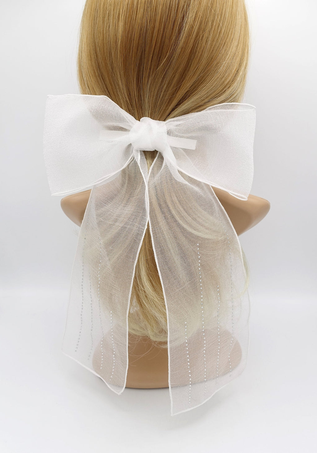 VeryShine Hair Accessories White organza bling hair bow large sytlish hair bow for women