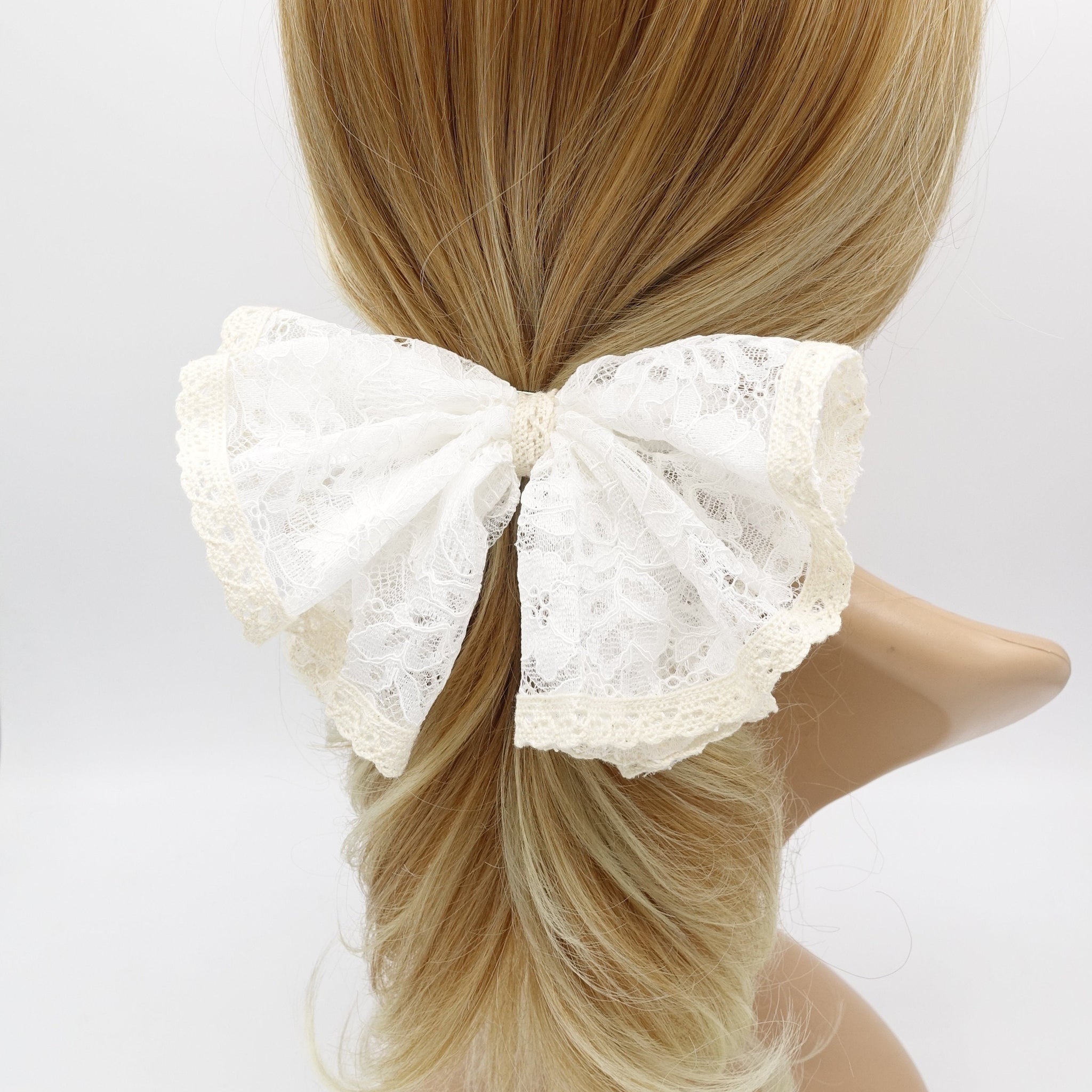 VeryShine Hair Accessories White two tone floral lace hair bow layered hair accessory for women