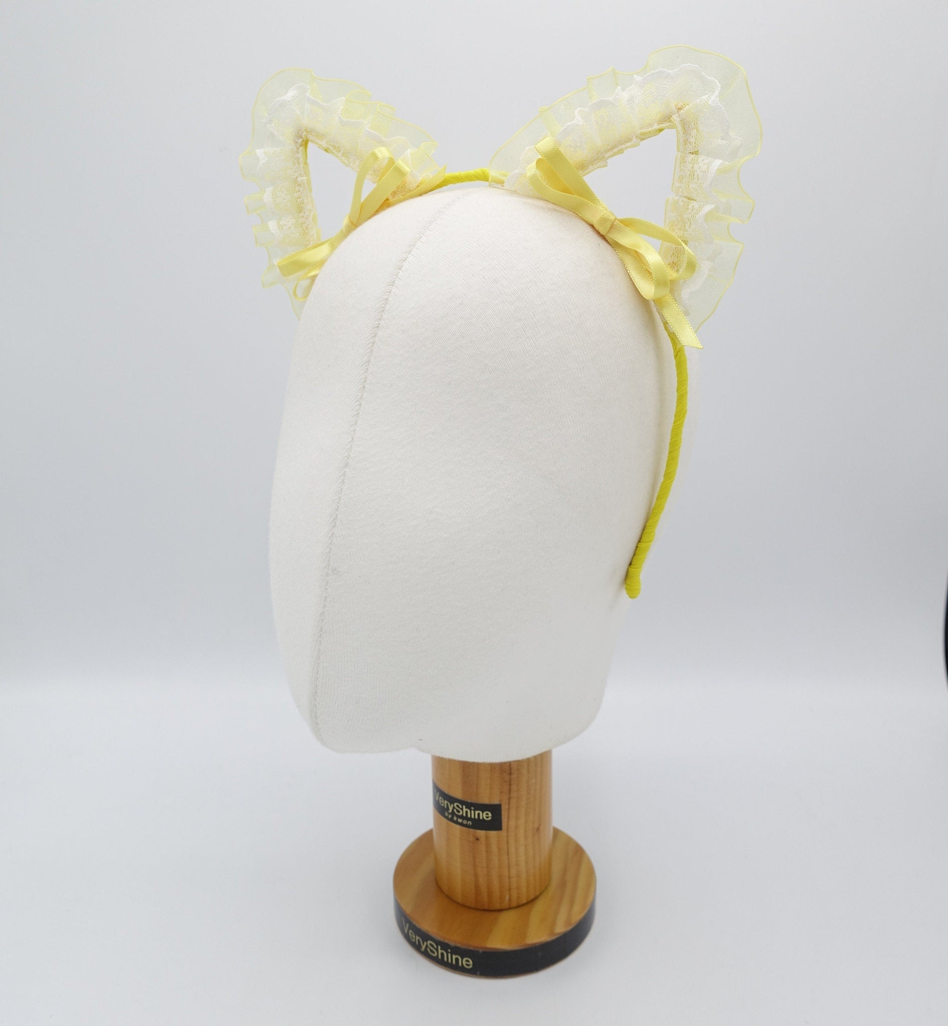 VeryShine Hair Accessories Yellow cat ear headband organza lace wrap event headband
