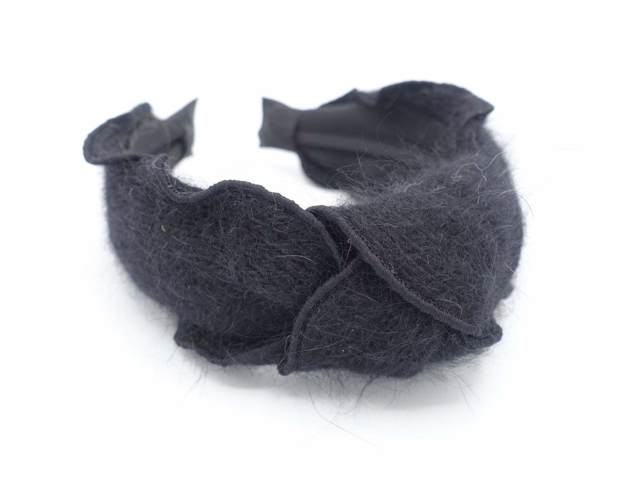 VeryShine hairband/headband Black angora top knot headband winter hair accessory for women