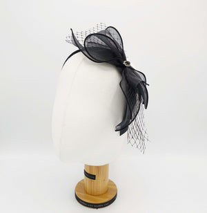 VeryShine hairband/headband black organza hair bow headband tulle net bow satin hairband event hair accessory for women