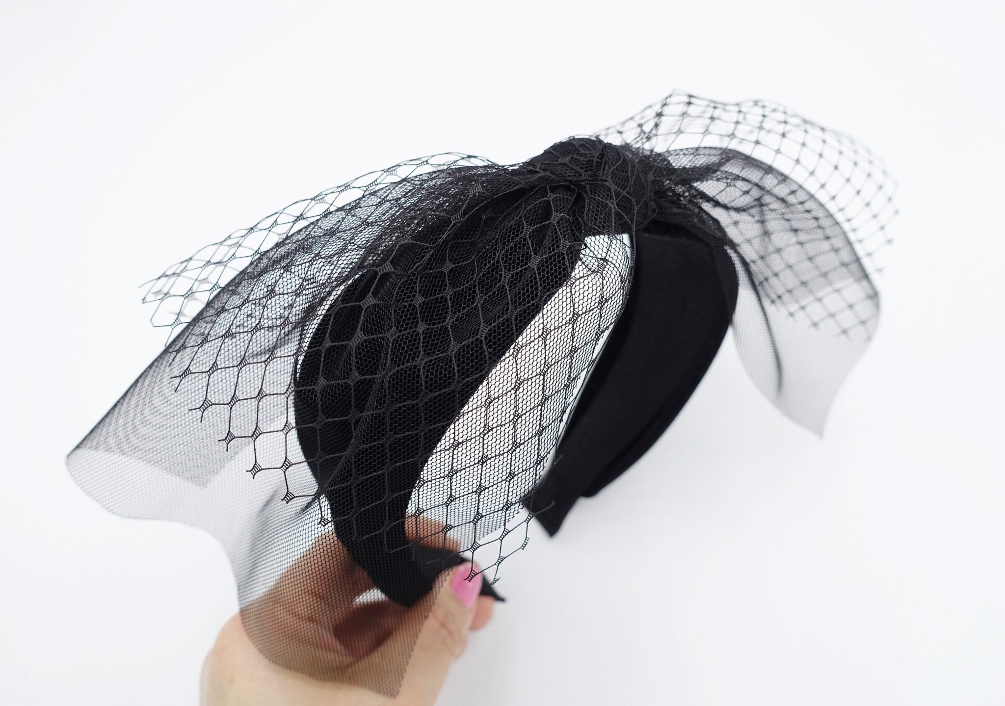 black mesh veil bow knot headband fascinator hairband display picture 1