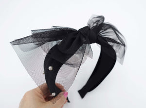 VeryShine hairband/headband Satin tulle bow bow pearl embellished velvet satin headband