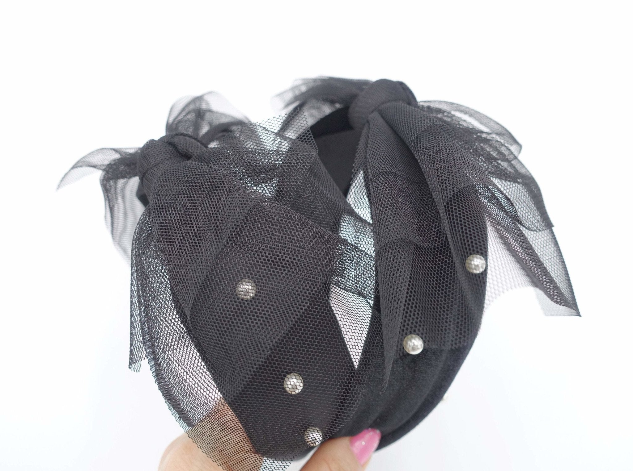 VeryShine hairband/headband tulle bow bow pearl embellished velvet satin headband