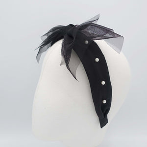 VeryShine hairband/headband tulle bow bow pearl embellished velvet satin headband