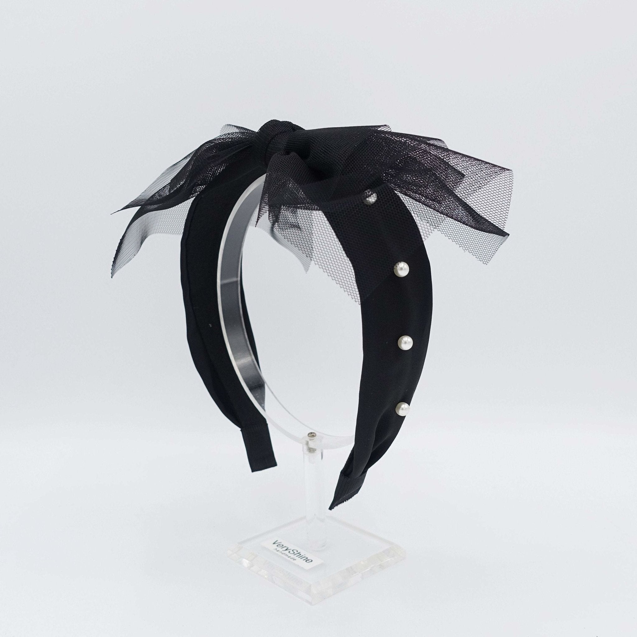 VeryShine hairband/headband Velvet tulle bow bow pearl embellished velvet satin headband