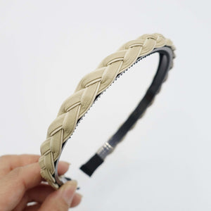 VeryShine Headband Beige faux leather braided headband thin narrow womens hairband