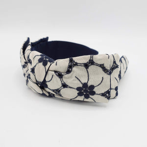 VeryShine Headband Beige flower embroidered headband wired bow knot headband