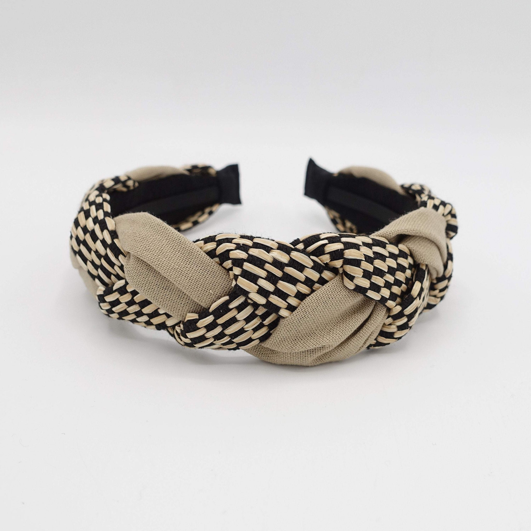 VeryShine Headband Beige straw linen mix braided headband