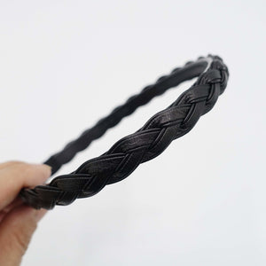 VeryShine Headband Black faux leather braided headband thin narrow womens hairband