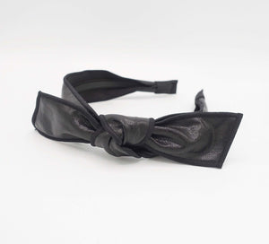 VeryShine Headband Black faux leather wired  bow knot headband medium hairband interlocked edge style hair accessory for women