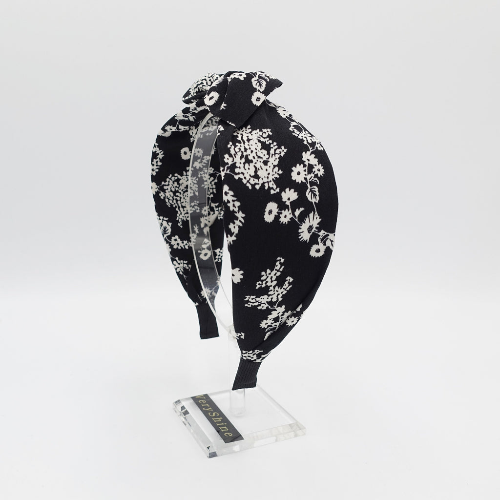 VeryShine Headband Black flower stem print headband bow knot floral hairband for women