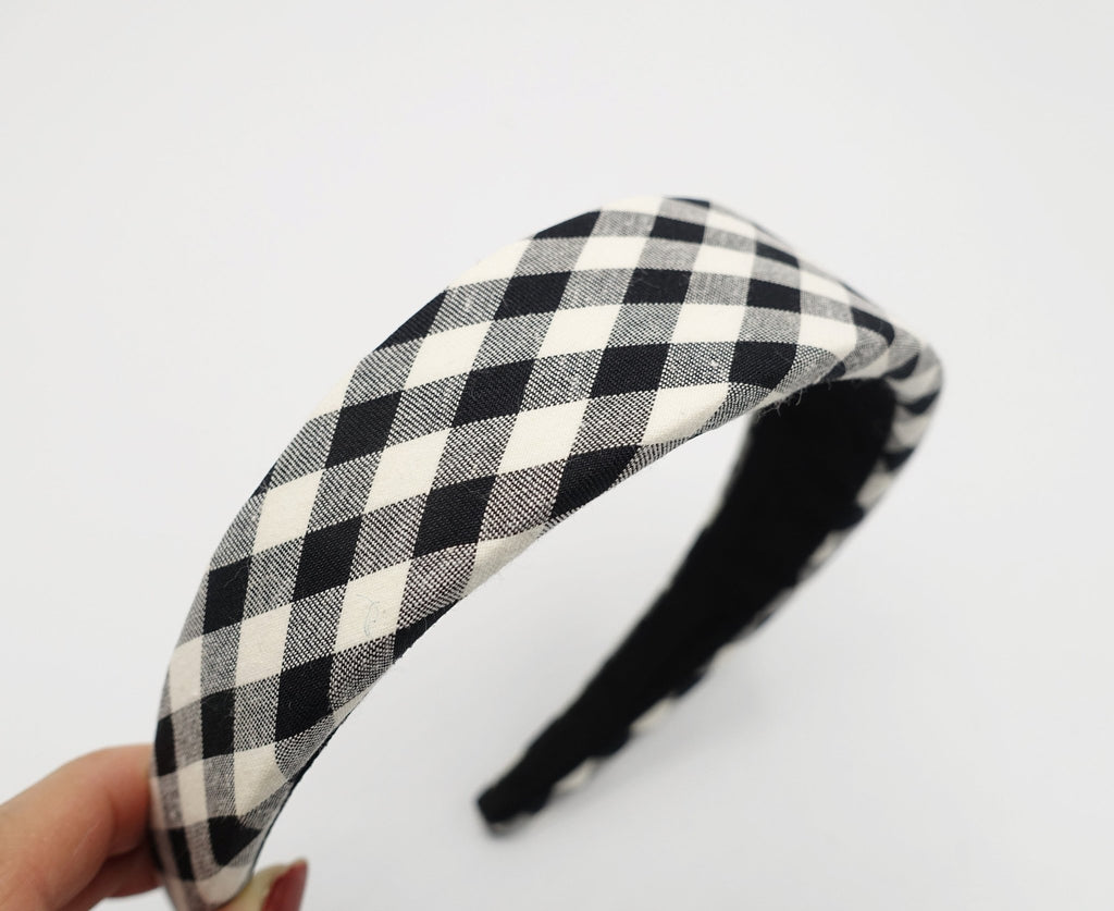 VeryShine Headband Black gingham check padded headband casual hairband for women