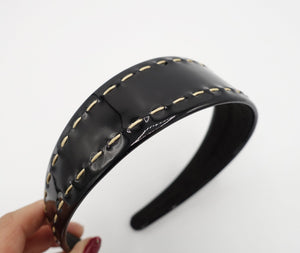 VeryShine Headband Black high gloss PU headband double stitch hairband for women