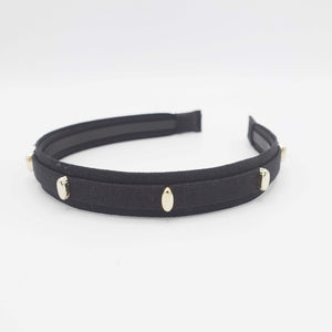 VeryShine Headband Black linen blend headband golden clip embellished narrow hairband for women