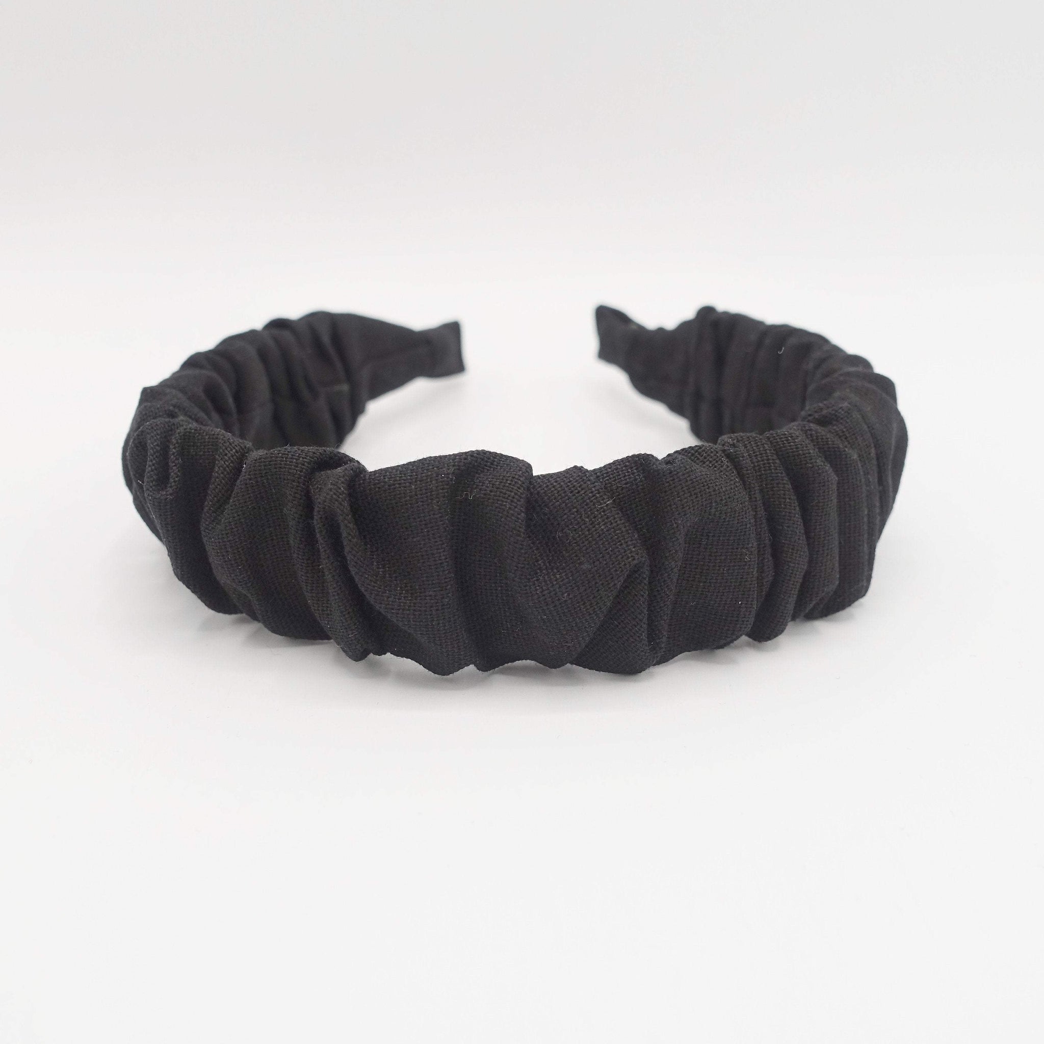 VeryShine Headband Black linen blend headband ruched hairband for women