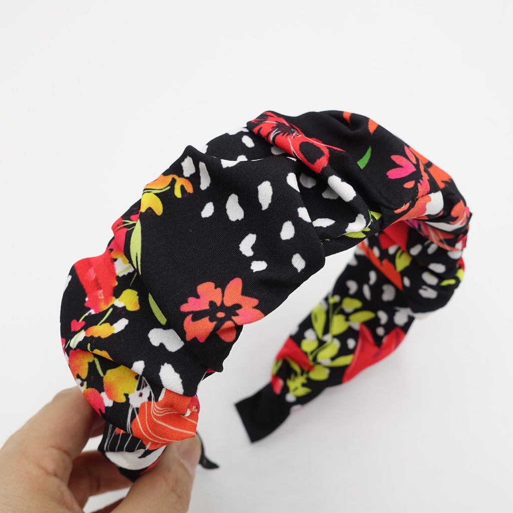 VeryShine Headband Black multi floral print headband flower print hairband pleated hair accessory for women