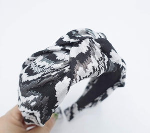 VeryShine Headband Black silver lame embroidered headband top knot wave hairband for women