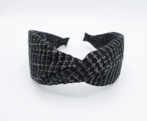 VeryShine Headband Black tweed waffle pattern headband twist hairband Fall Winter stylish hair accessory for women
