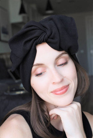 VeryShine Headband Black wide cross bow headband ridged span turban hairband for women