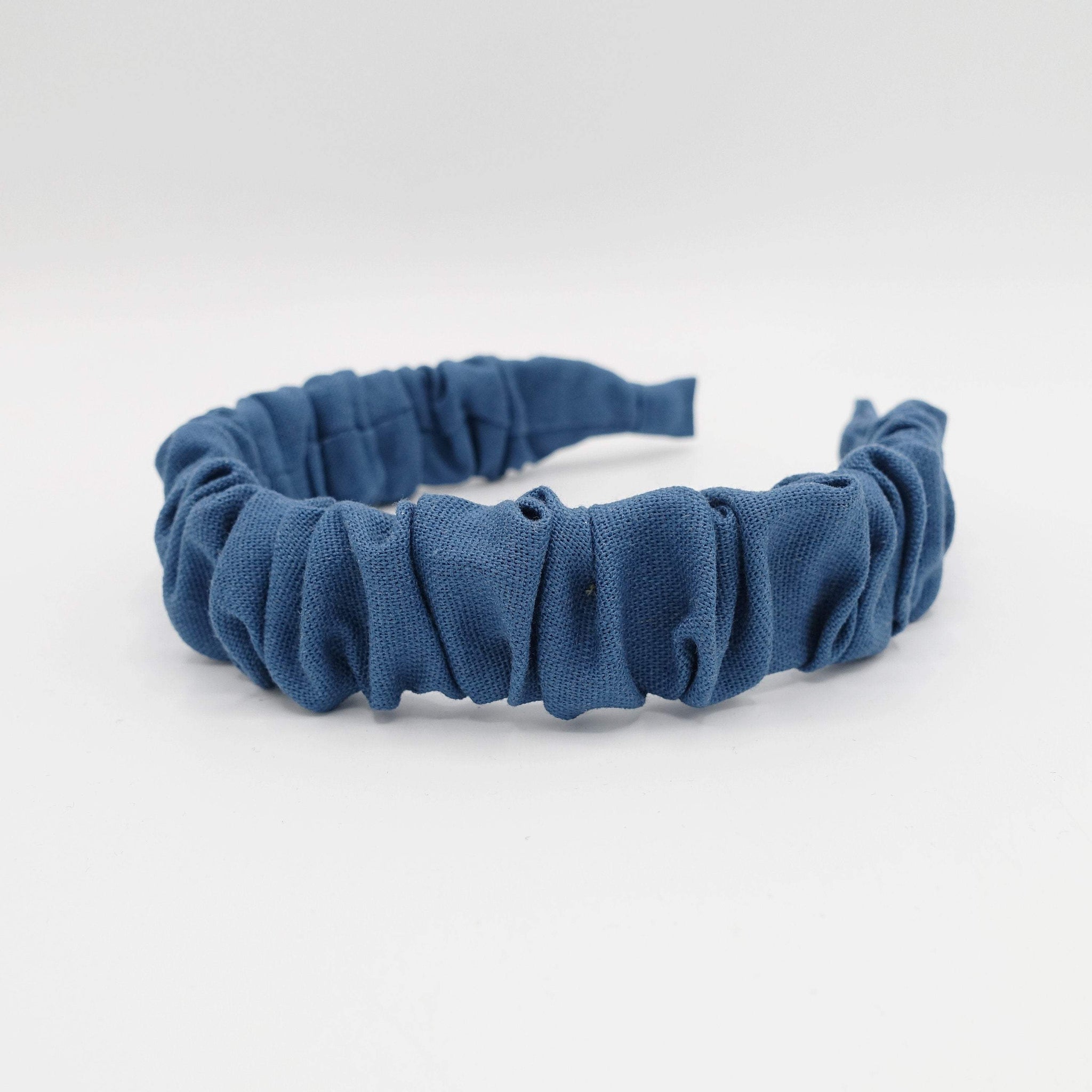 VeryShine Headband Blue linen blend headband ruched hairband for women