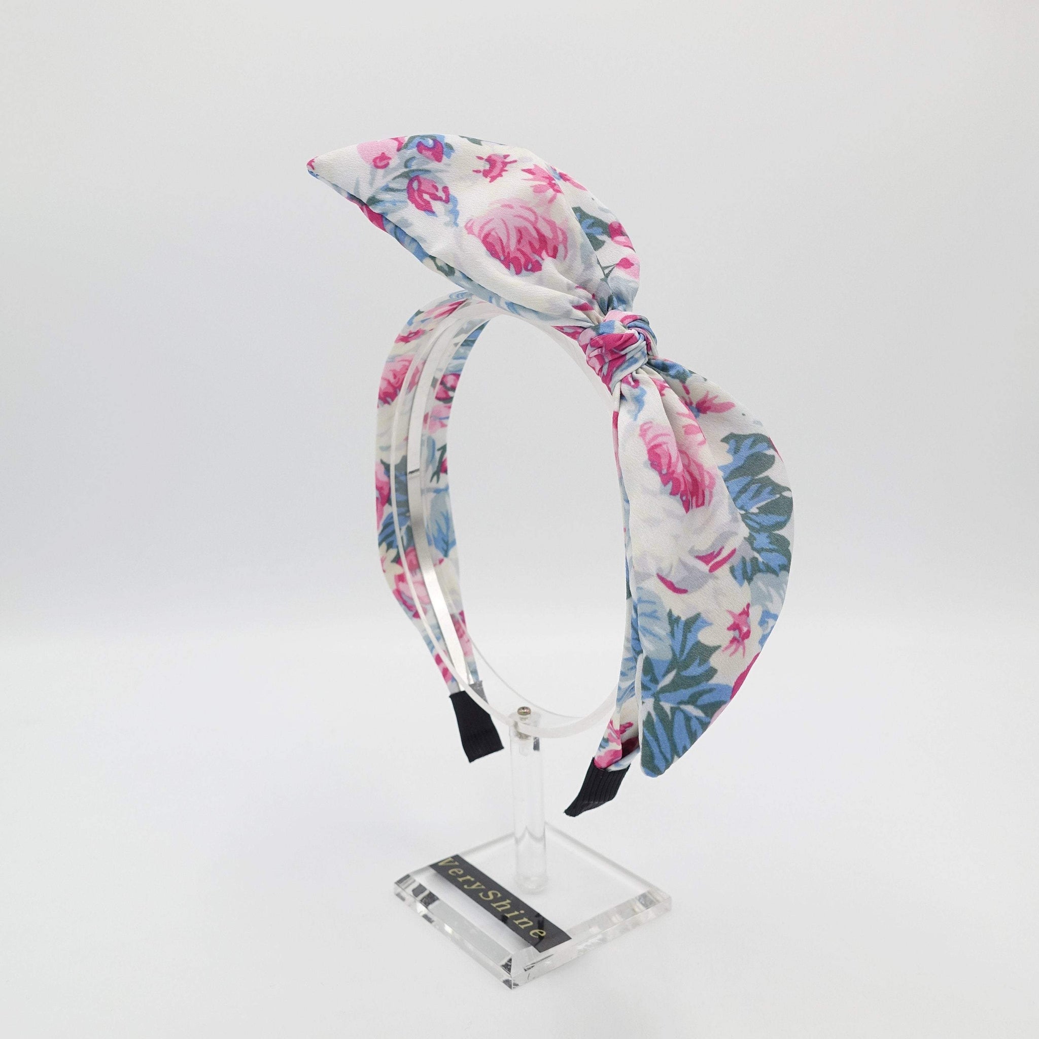 VeryShine Headband Blue narrow bow knot headband wired floral bow hairband for women