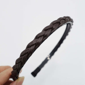 VeryShine Headband Brown faux leather braided headband thin narrow womens hairband