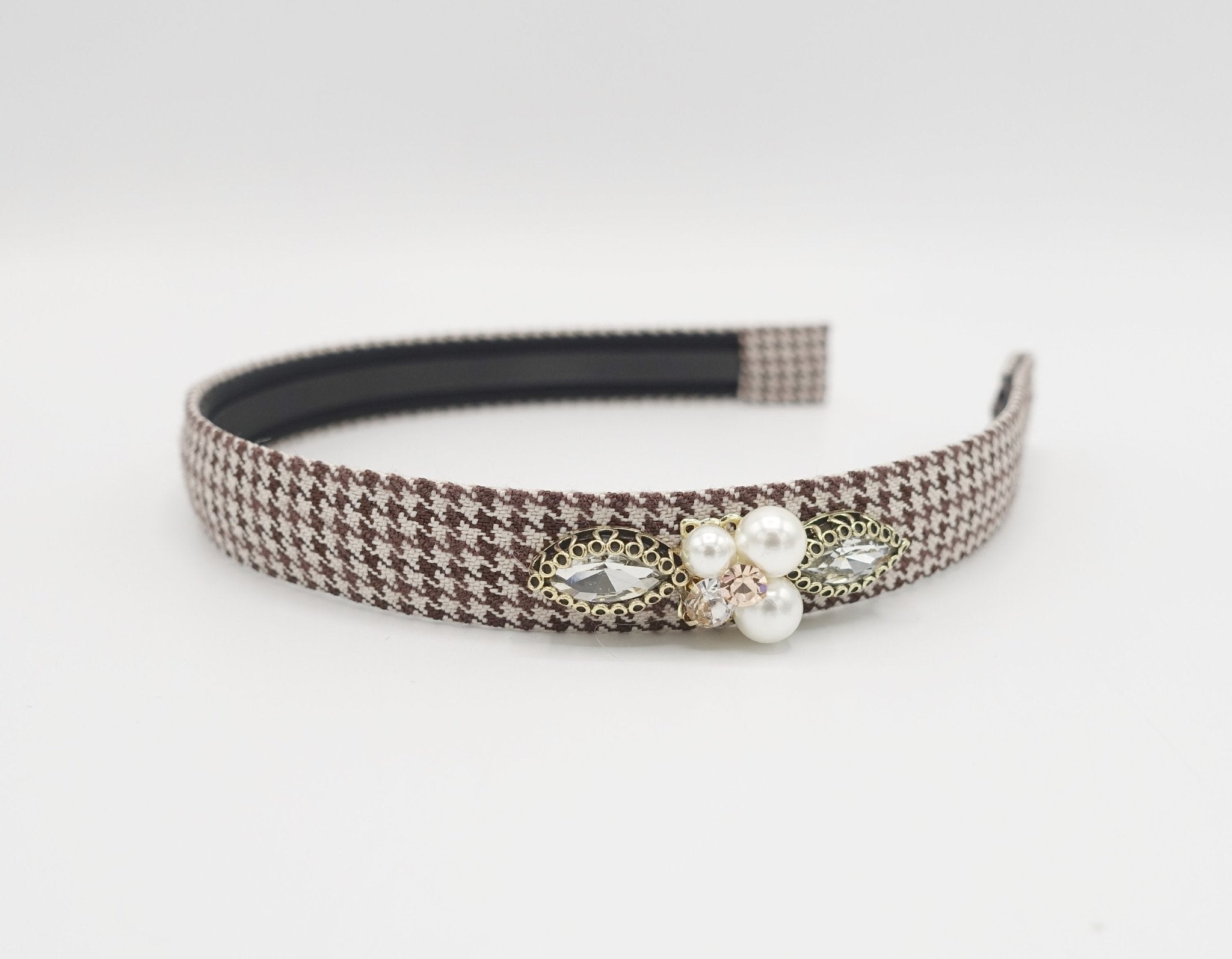 VeryShine Headband Brown houndstooth headband jeweled embellished hairband for women