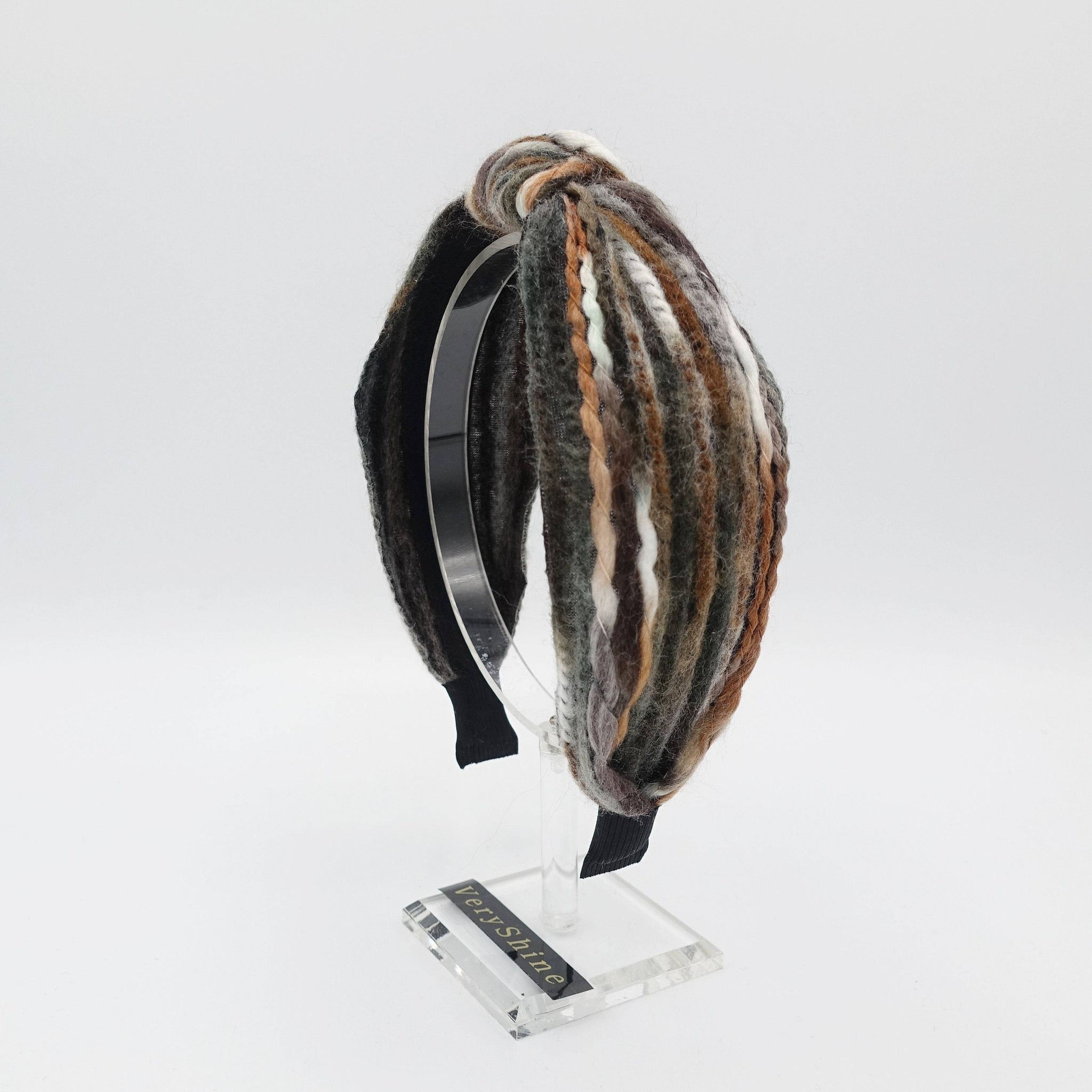 VeryShine Headband Brown knit stripe knot headband