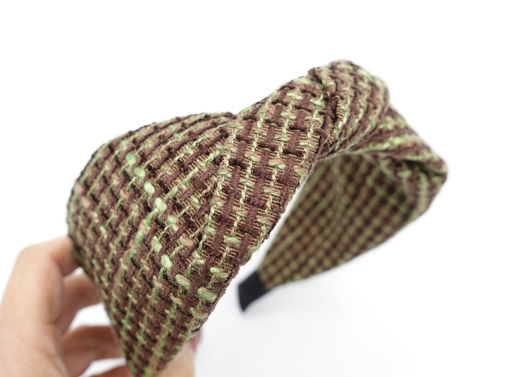 VeryShine Headband Brown tweed waffle pattern headband twist hairband Fall Winter stylish hair accessory for women