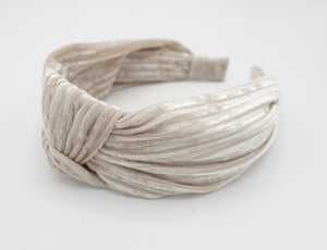 VeryShine Headband Cream beige crushed velvet knotted headband one layer simple hairband for women