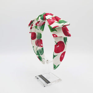 VeryShine Headband Cream white cherry print headband wired bow knot hairband for women
