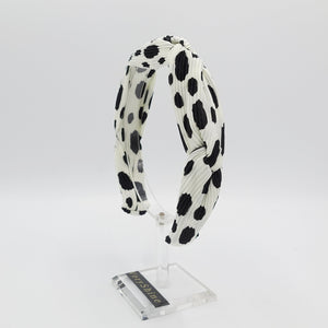 VeryShine Headband Cream white dalmatian print pleated headband hand sewn cross pattern hairband women hair accessory