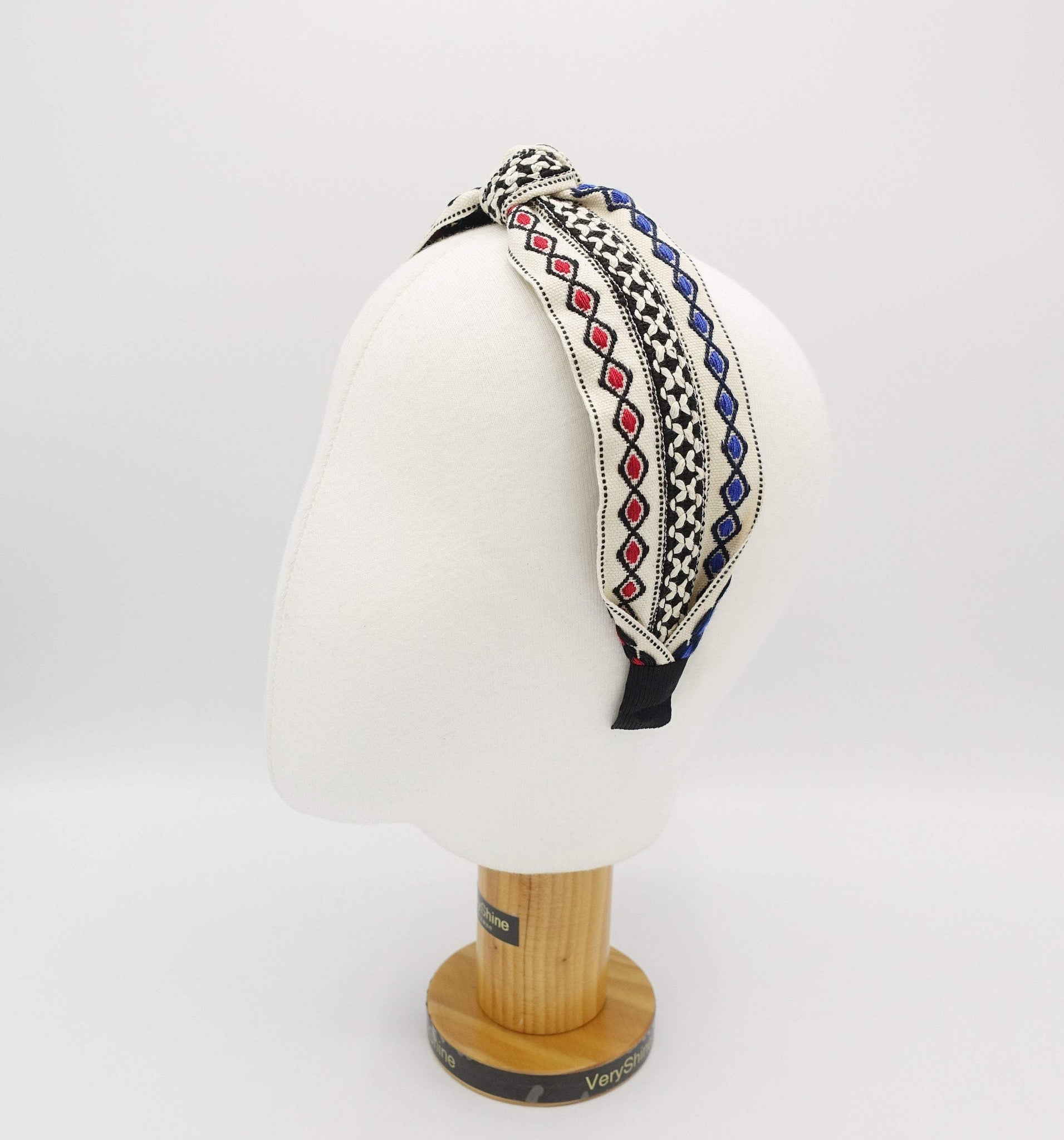 VeryShine Headband Cream white embroidered pattern headband bohemian top knot hairband stylish hair accessory for women
