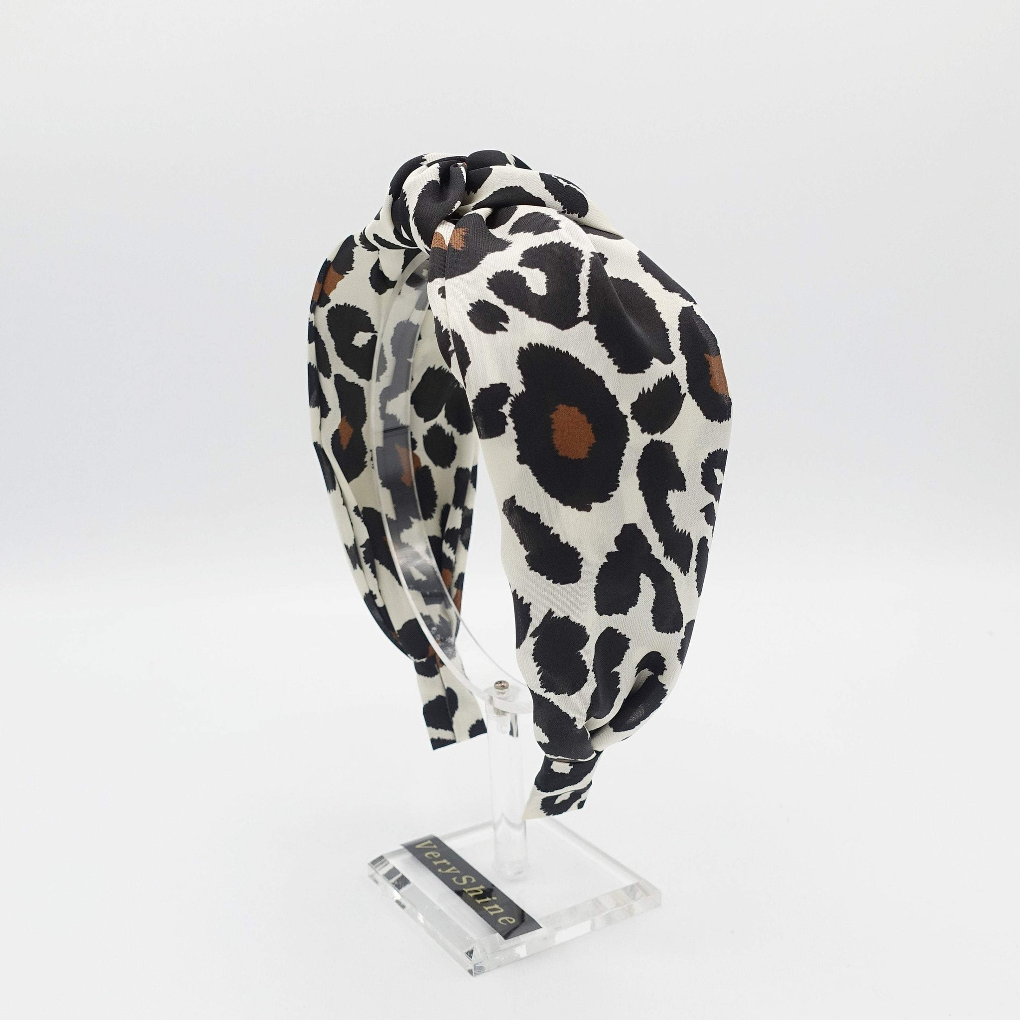 VeryShine Headband Cream white leopard top knot headband animal print hairband for women