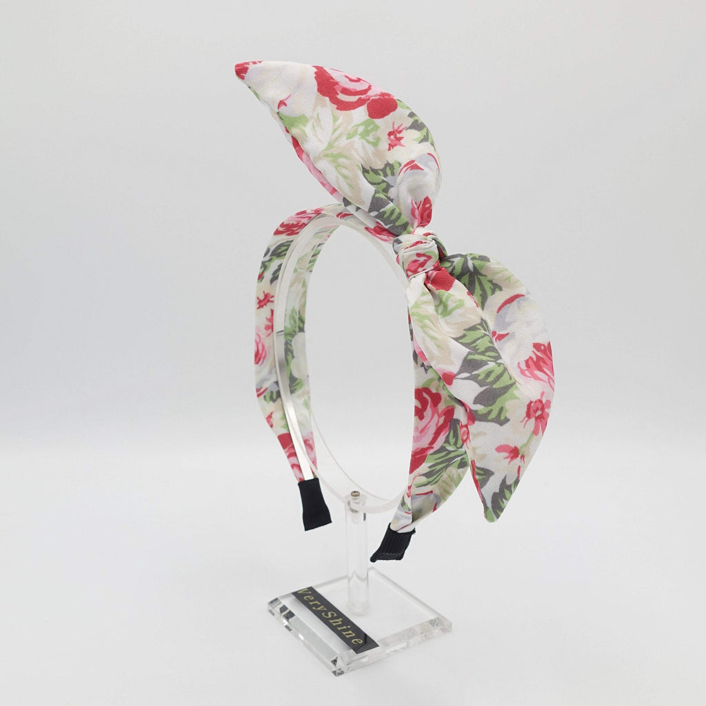 VeryShine Headband Cream white narrow bow knot headband wired floral bow hairband for women